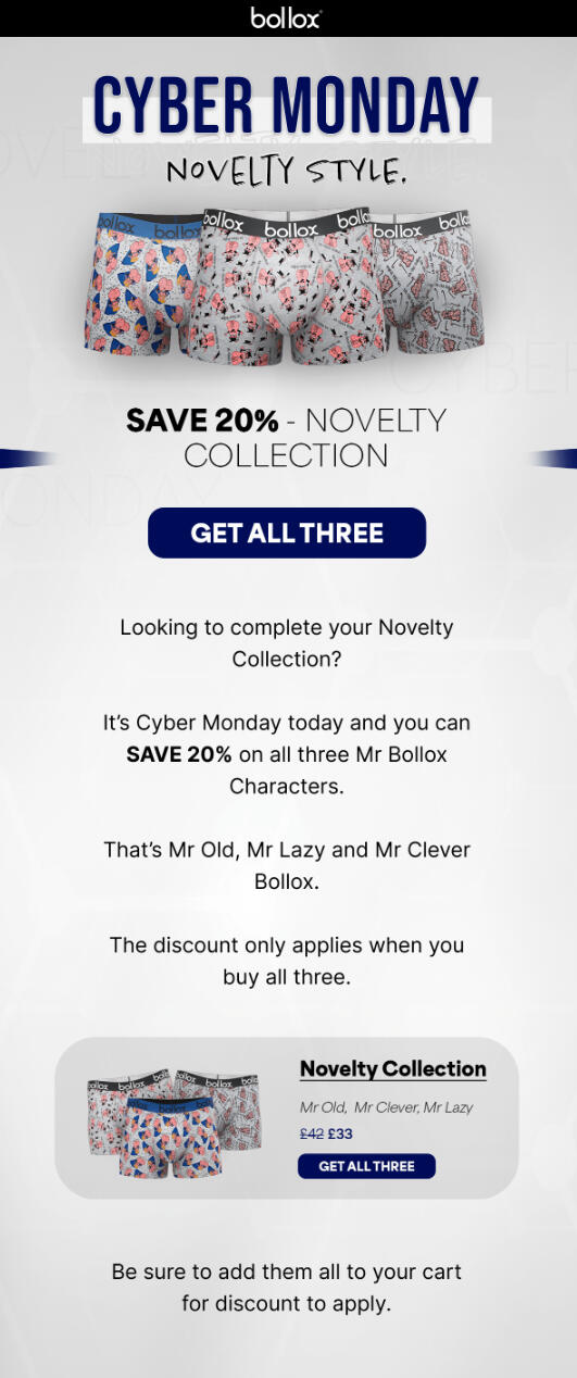 Bollox - Cyber Monday Email Campaing